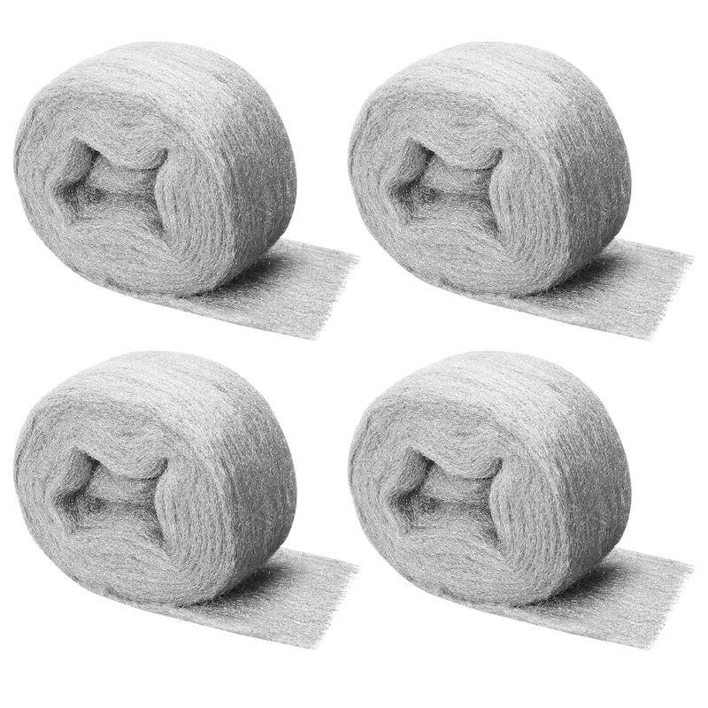 Shineboc Steel Wool Mice Control, 4 Pack of 3.1" x13 Ft #000 Steel Wool Roll Gap Filler for House Garage Garden, Keep Mice Away from Holes Siding Pipeline Vents Wood Metel Polishing, Very Fine - Image 1